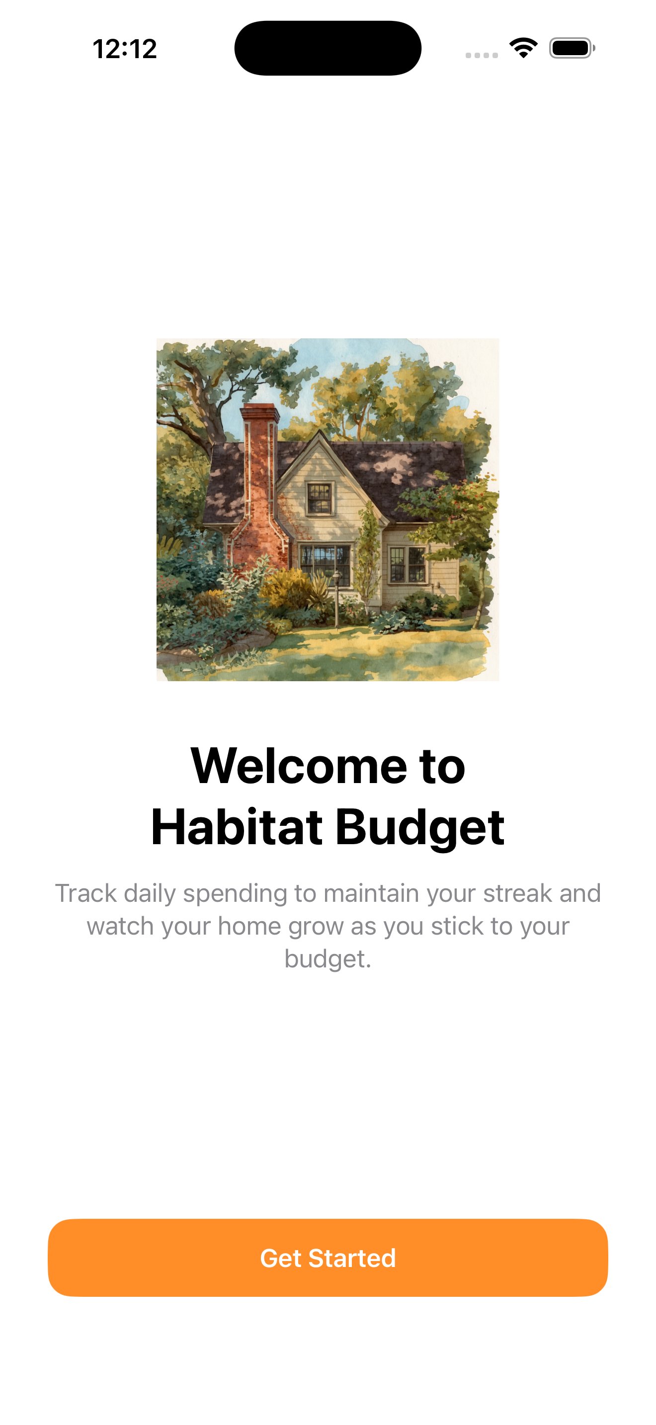 Habitat Budget welcome screen